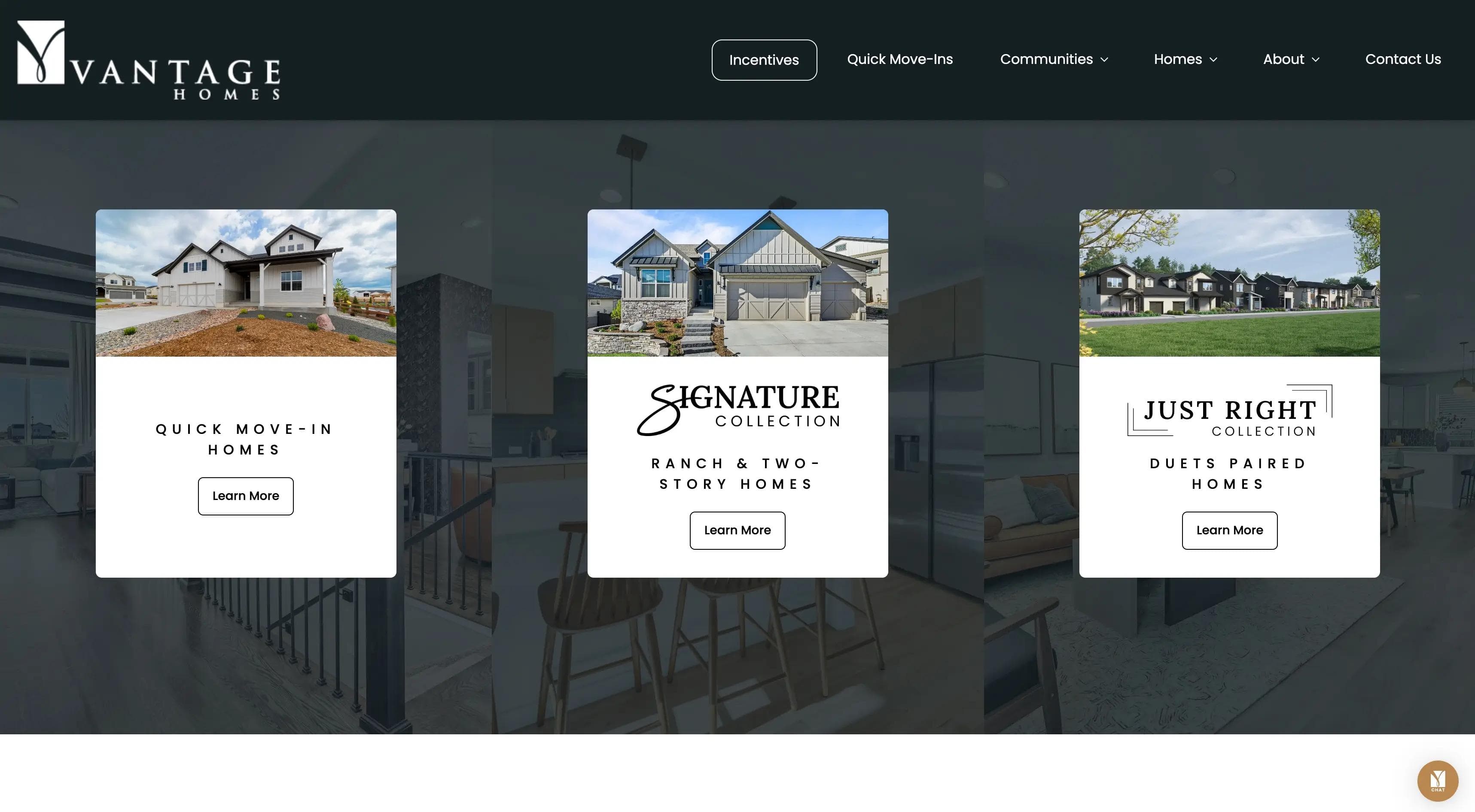 Vantage Homes Colorado Website — screenshot of responsive homepage
